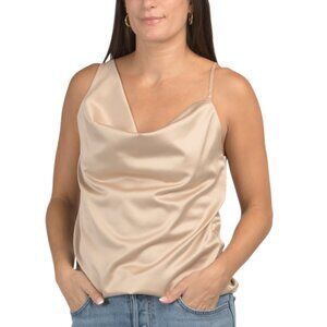VENTI Beige Made In Italy One Shoulder Satin Tank Top
